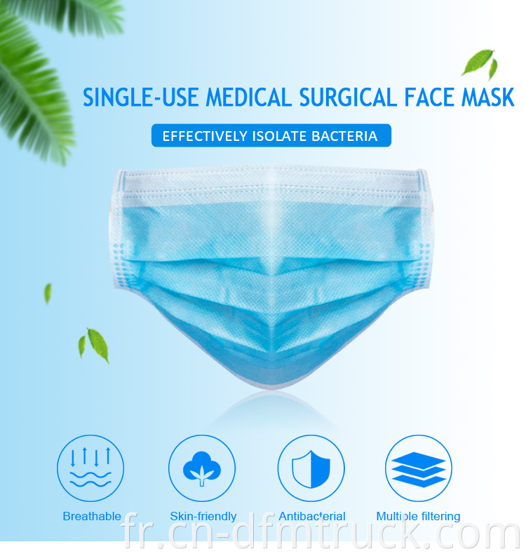 Prix ​​d'usine masques chirurgicaux jetables d'hôpital masque facial 3 plis earloop pour adulte